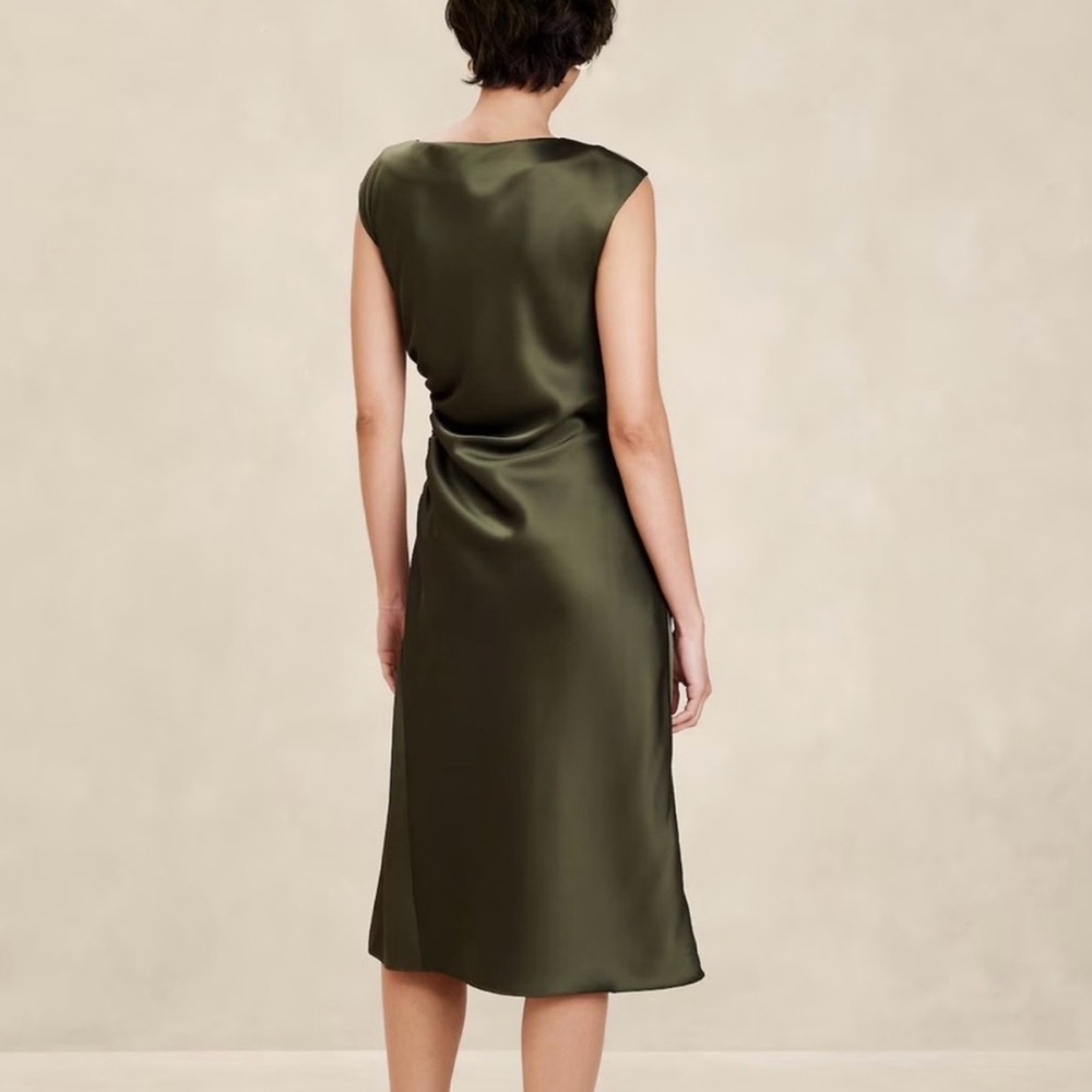 Banana Republic Olive Green Satin Midi Dress NWT size 0 - Picture 2 of 9